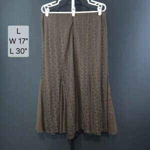 Vintage Notations Maxi Skirt Womens L Brown Lace Overlay Whimsigoth Fairy Grunge